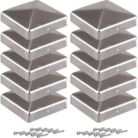 10 Pieces Galvanized Steel Post Caps 9x9 cm, Pyramid Shape Metal – Weather Resistant (1/5)