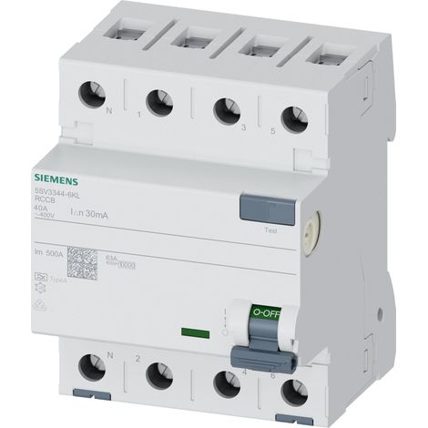 Siemens 5SV33446KL 5SV3344-6KL FI-Schutzschalter A 4polig 40 A 0.03 A 400 V corta circuito 4P