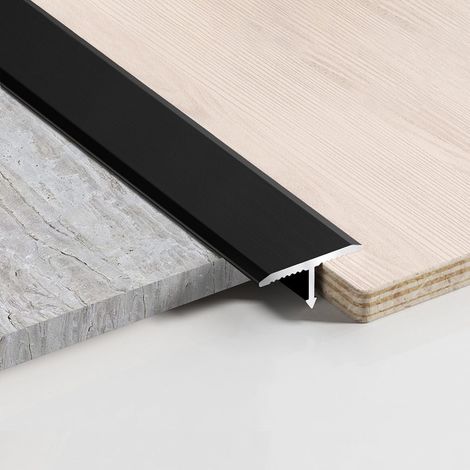Lot de 3 Seuil de Porte Barre - Profilé de Transition en T en aluminium - 900 x 20 mm - pour seuils de porte et sols de raccordement pour carreaux de sol stratifié - Noir