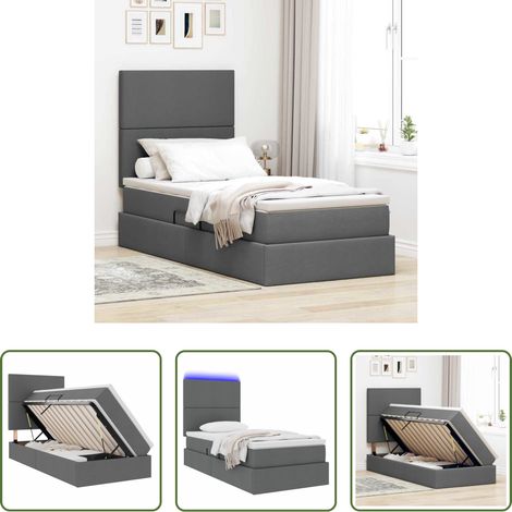 vidaXL Stauraum unter Bett - Bett mit Stauraum und LED Dunkelgrau 90 x 190 cm Polyester (1/5)
