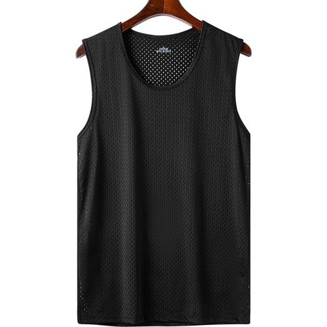 Men's sleeveless summer mesh tank top - Ice silk - For sports and fitness - For the gym, running - Casual style - White - Grey - Burgundy - Navy blue (1/5)