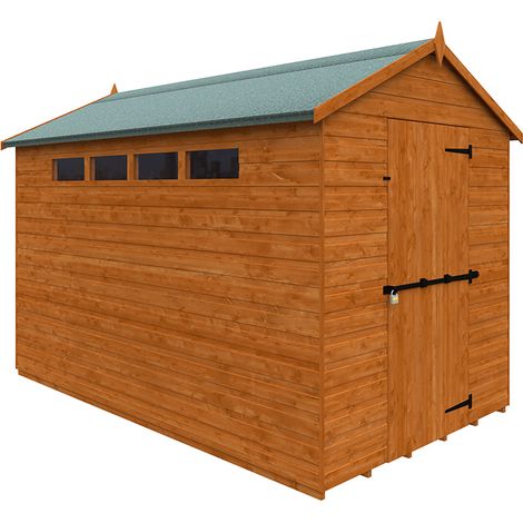 10 x 6 Feet Security Apex 12mm Shed - Solid Wood/Softwood/Pine - L295 x W175 x H217.9 cm - Burnt Orange
