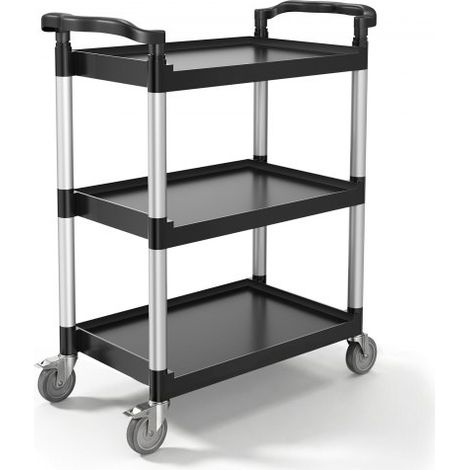 Chariot de Service, 880x410x990 mm, Desserte à Roulettes Utilitaire en Plastique à 3 Niveaux, avec Roues Pivotantes 360° (2 avec Freins), pour Entrepôt, Bureau, Maison, Restaurant, Cuisine (1/3)
