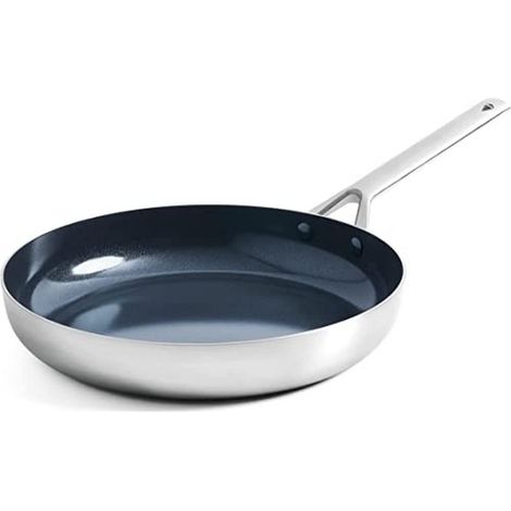 Poêle à Frire 28 cm en Acier Inoxydable 18/10 et Revêtement en Céramique Antiadhésive, Sans PFAS, Multicouche, Induction, Lave-Vaisselle, Four, Argenté (1/5)