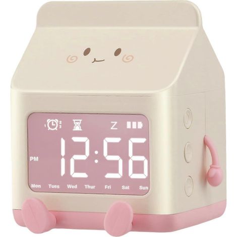 Réveil pour enfants, réveil numérique LED, 3 alarmes, fonction snooze, 5 sonneries, affichage de l'heure et du jour de la semaine, écran LED, 2024 Ping (1/5)