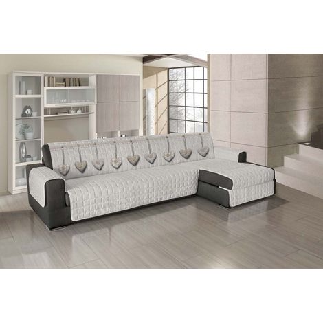 Copridivano Universale Con Penisola Trapuntato Made in Italy Antiscivolo Copri Seduta Protegge da Cani e Gatti Salva Divano Idrorepellente Cuori beige - 280 cm