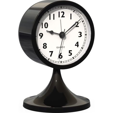 3 réveils analogiques mignons, petite horloge rétro de table à piles, horloge métallique silencieuse avec veilleuse pour décoration salon, chambre, chevet, étagère (Noir) (1/5)