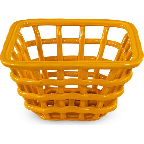 Cestino Centrotavola in Stoneware Effetto Intreccio Giallo WD LIFESTYLE