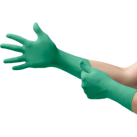 Ansell TouchNTuff 92-605 Guanti Monouso in Nitrile, Senza Polvere, Alta Resistenza Chimica e Meccanica, Protezione degli Alimenti, Usi Professionali e Industriali, Verde, Taglia XL (100 Guanti) (1/4)