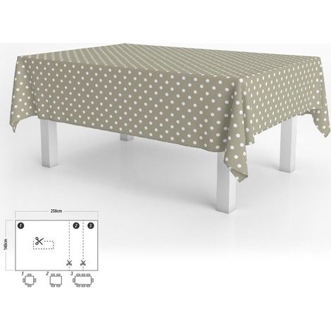 Tovaglia Antimacchia Tela Cerata Rettangolare 140 x 250 cm. Pois beige