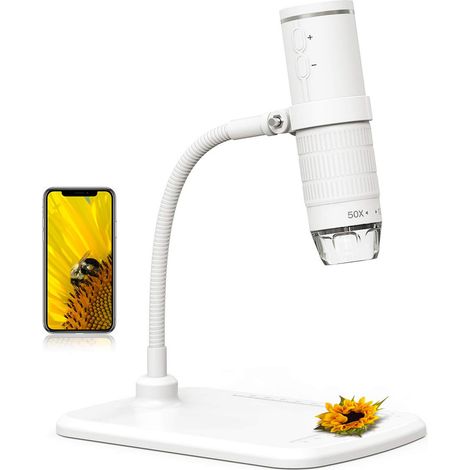 Microscope Numérique WiFi HD 1080P Grossissement 50-1000x Caméra Endoscope sans Fil 8 LED avec Support Ajustable Compatible iOS Android PC Mac (1/5)
