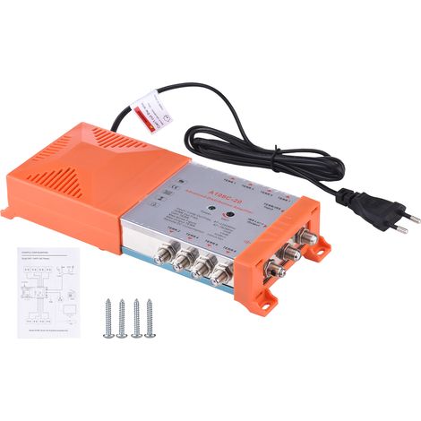 Amplificatore di distribuzione a 8 vie per segnali TV e radio terrestri – Sistema MATV/SAT per interni con loop IRS, guadagno 20 dB, basso rumore, filtro 4G, spina a muro UE 230 V. (1/5)