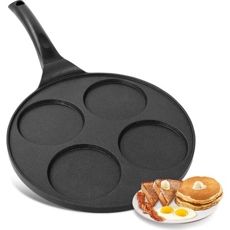 Poêle à crêpes - Diamètre : 26 cm - 4 trous - Pour induction, vitrocéramique, gaz électrique, Poffertjes, Pancake Maker - Poêle à œufs au plat - Liwanzen Poffertjes Blinis (1/5)