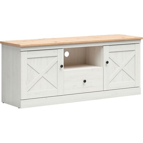 Meuble TV 2 portes et 1 tiroir coloris Pin andersen blanchi/chêne artisan - Longueur 153 x Profondeur 43 x Hauteur 63 cm (1/4)
