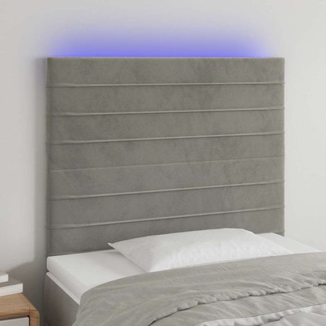 Tête de lit LED réglable en hauteur en velours gris clair 90 x 5 x 118/128 cm, 10.43kg - PANGIVO (1/5)