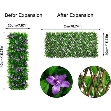 Treillis De Jardin - Feuilles Artificielles - Pour Clôture D'intimité Extérieure - Haie Décorative Extensible - 1 Pièce (1/2)