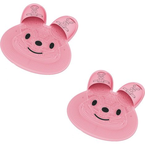 Lot de 2 tapis de douche extra-larges pour les pieds - Tapis de massage antidérapant pour le bain, idéal pour l'exfoliation, motif animal mignon, rose