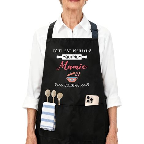 Tablier Cuisine Homme Femme Tablier Barbecue Homme Cadeau Noel pour Papa Maman Papy Mamie Couple Cadeau Crémaillère (1/5)