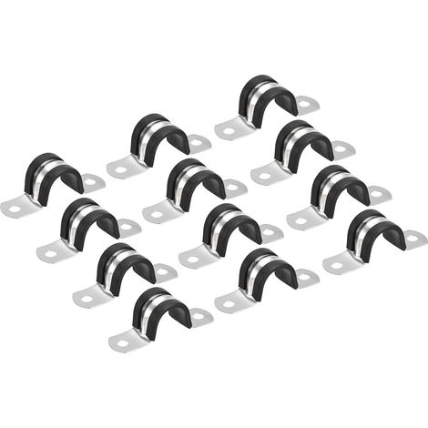 12pcs 18mm(3/4") Collier de Serrage Caoutchouc Amorti 304 Inox Acier, Attache Grillage Rigide Clip Fixation Sangle, pour Tube Tuyau (1/5)