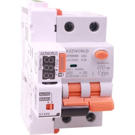 RCBO Interruttore Magnetotermico Differenziale Con Riarmo Automaico, Tipo A Curva C 1P+N 3M 6000A 300mA C40A AC 230V IP20 IEC61009-1 GYR9NM, 3 Tentativi (10s/60s/300s), Corrente Disponibili 40A 50A 63