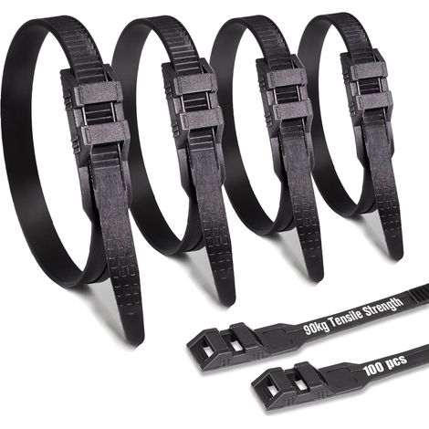 9  260mm Double Verrou Serre Cable Noirs 100 Pièces Durable Résistant au UV Attache Cable Résistance à La Traction 90 KG Pour Cable Management, Famille DIY, Bricolage, Atelier, Jardinage