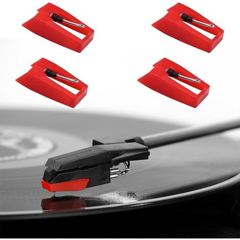 4 Pack Aiguille tourne-disque, Pointe rubis, Plastique ABS, Aluminium, Pour platine vinyle universel