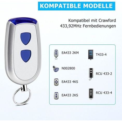 Normstahl 2er-Pack Ersatzfernbedienungen 433,92 MHz 2-Kanal Kompatibel mit Normstahl Crawford EA433 2KS, EA433 4KS, T433-4, RCU 433-2, RCU 433-4, EA433 2KM Micro (1/5)
