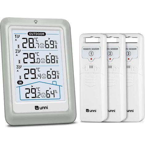 Thermomètre Intérieur Extérieur Sans Fil, Affichage De 11.5CM Thermomètre Hygromètre Numérique Moniteur D’humidité Et De Température Avec Capteur De Portée De 100 mètres Rétroéclairage Réglable (1/5)