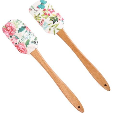 Ensemble de spatules à beurre pour gâteaux - spatules en silicone à motif floral - avec manche en bois (1/5)