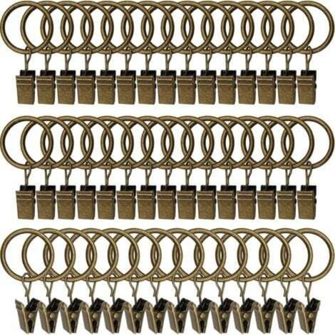 45PCS Anneaux à rideaux avec pinces - Bronze antique, pinces à rideaux solides, crochets de fixation de tringle de tension, crochets décoratifs pour rideaux et cadres de fenêtres à trou métallique I.D (1/4)