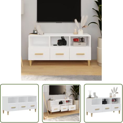 The Living Store TV-Schrank Weiß 102x36x50 cm Holzwerkstoff - TV Schrank - Fernsehtisch - Wohnzimmerschrank - Weißer Schrank - Holzscherank (1/5)