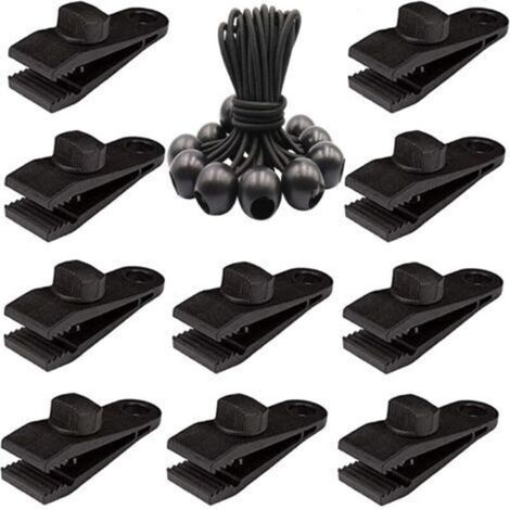 Bardusch Lot de 20 clips de bâche robustes – Pinces de tente à vis pour bâche avec boule élastique pour auvent, auvents, pergola, couvertures en toile, camping en plein air, piscine. (1/5)