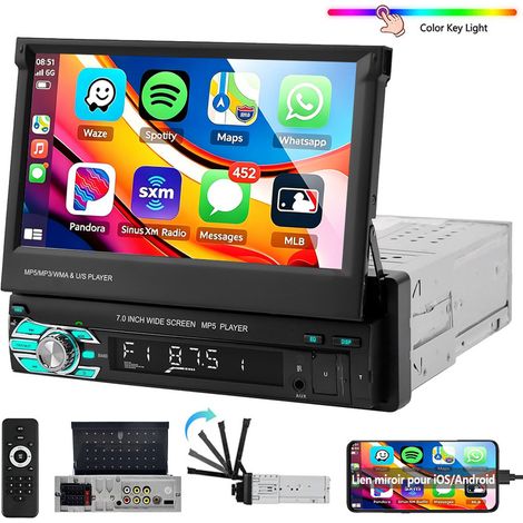 Autoradio Bluetooth 1 DIN avec écran tactile IPS 7" et radio FM, USB, AUX, BT 5.0 (1/5)