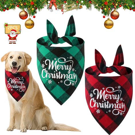 Set of 2 Christmas Dog Bandana, Dog Scarf, Dog Accessories, Christmas Triangle Bibs, Plaid Dog Bandana, for Christmas, Winter, Dogs, Cats, Pets, Modèle de lettre flocon de neige (1/5)