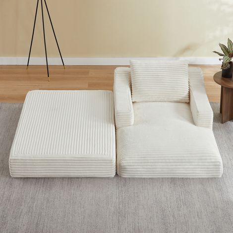 Sillón lounge blanco en espuma con tapizado de pana, diseño de doble capa convertible (1/4)