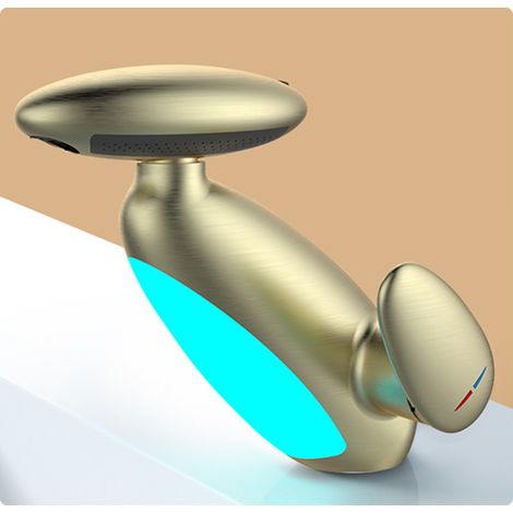 Robinet de salle de bain à LED Penguin, éclairage multicolore, bec pivotant et extractible à 360°, 4 jets, cartouche de valve en céramique (doré) (1/5)