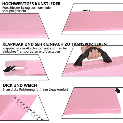 Tapisserie de sol pliable avec poignées pour yoga, MMA, fitness, Pilates, revêtement synthétique, 180 x 60 x 5 cm, rose (1/5)