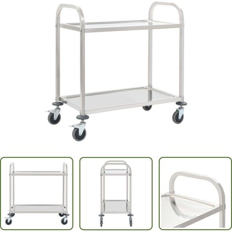 Chariot de service -  Chariot de cuisine à 2 niveaux 96,5x55x90 cm Acier inoxydable (1/5)
