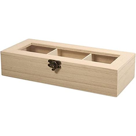 Rayher 62598000 scatola porta the e tisane, in legno FSC, contenitore bustine, fai da te, bricolage, 21,5 x 9 x 7 cm, 3 scomparti (1/4)