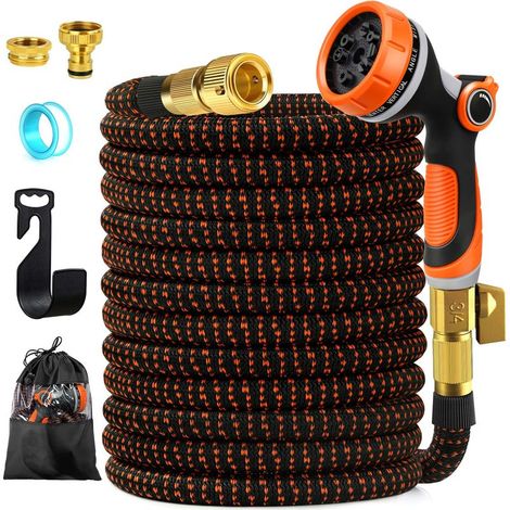 30m Expandable Garden Hose, 10-Mode Spray Gun Nozzle, 3/4" 1/2" Kitchen Faucet Adapter Connector, Wall Mount Extendable Retractable Garden Hose Holder (1/5)