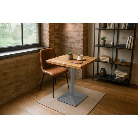 Bistrotisch Baumkante massiv 60 x 60 cm Akazie natur silber Säulengestell INES (1/5)