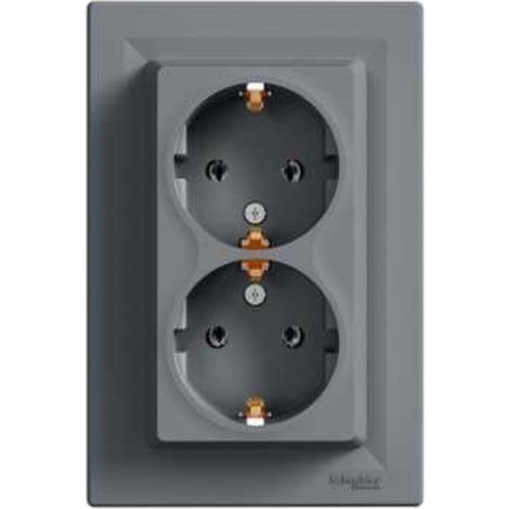 Asfora Doppelsteckdose Schuko Stahl mit Rahmen EPH9900162