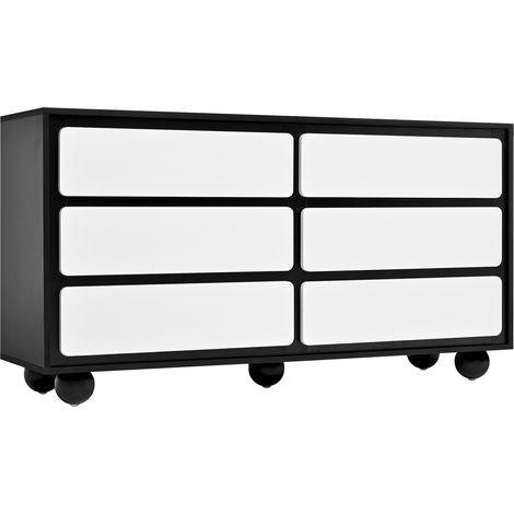 Commode buffet 6 tiroirs 140 x 38 x 74,5 cm blanc et noir (1/5)