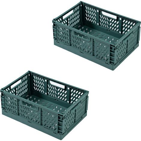 Lot de 2 paniers de rangement pliables pour bureau, vert foncé, format compact (1/4)