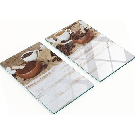Dekorative Glas-Küchenschneidebretter und Kaffeetassen-Motiv, 2 x 30 x 52 cm (1/5)