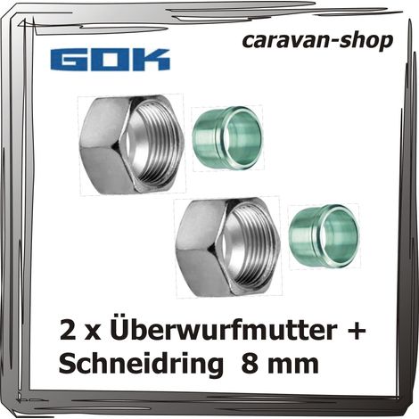 2 bagues de coupe + écrou de raccord pour tube de 8 mm SW 17