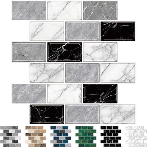 Lot de 10 feuilles autocollantes pour carrelage mural pour cuisine et salle de bain, crédence 30,5 x 30,5 cm, noir, blanc, gris (1/5)