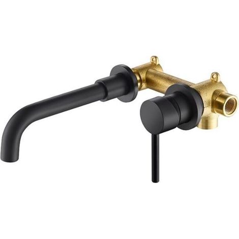 Black lackierte Messingarmaturen, wandmontierte Badezimmerarmaturen, wandmontierte Waschbeckenarmaturen, wandmontierte Badewannen- oder Waschbeckenarmaturen (1/4)