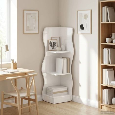 vidaXL Mensola angolare con lo scaffale Bianco Lucido 34 x 33 x