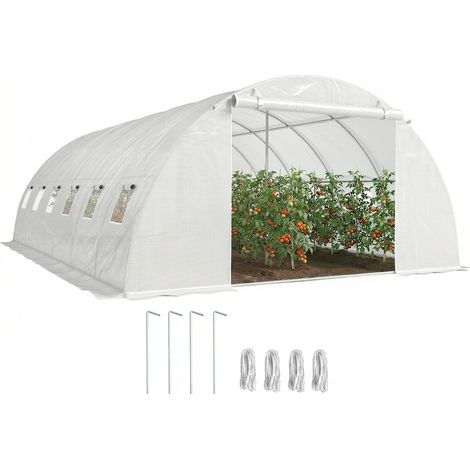 Outsunny invernadero de túnel 6x3x2 m con 2 varillas de soporte, puertas enrollables, 12 ventanas de malla, estructura de acero galvanizado, anti-uv